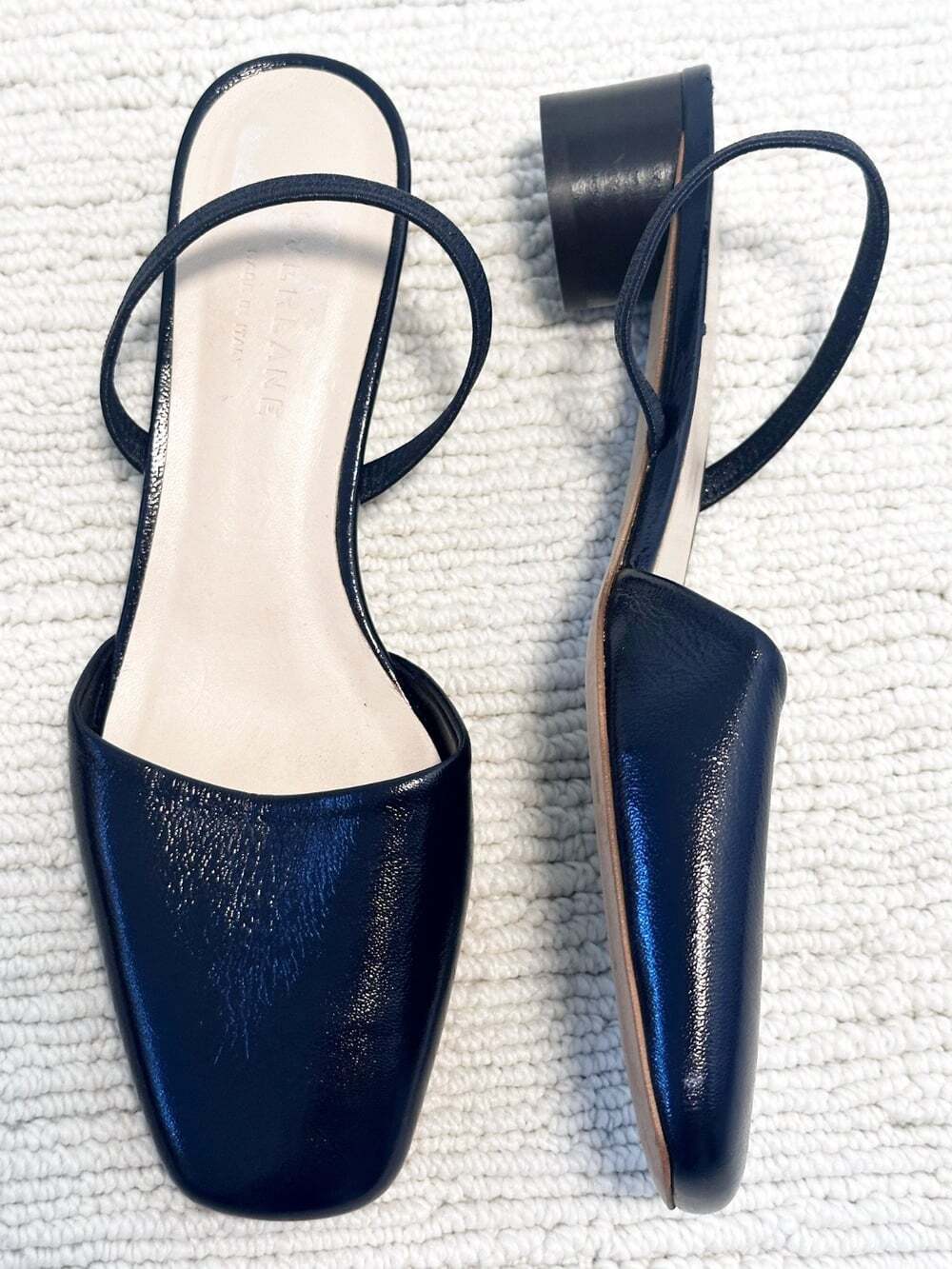 EVERLANE NWOB Tapered Toe Slingback Shoe Sz 7 Navy Made in Italy Corporate Chic